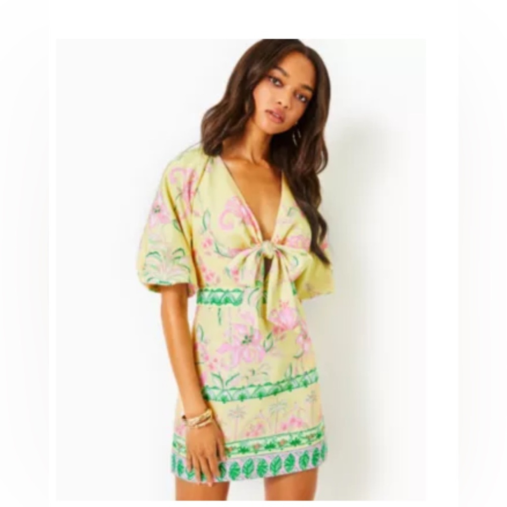 Lilly Pulitzer Yellow Floral Tie-Front Romper